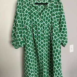 Chic Green Floral Long Sleeve Dress